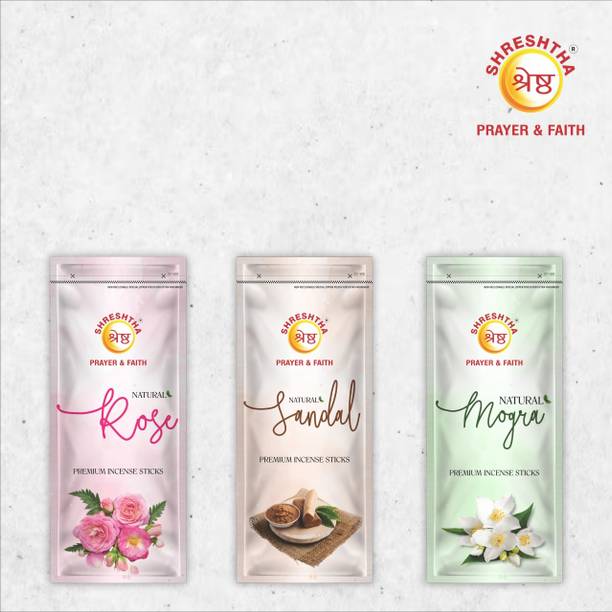 श्रेष्ठा Premium Natural Rose Sandal Mogra Incense Sticks Agarbatti (110gmsX3)330gms अगरबत्ती