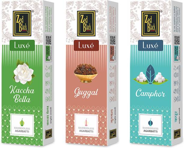 Zed Black Luxe Bambooless Incense Stick Kachha Bella, Camphor, Guggal (Pack of 3) Fragrance - Kachha Bella, Camphor, Guggal