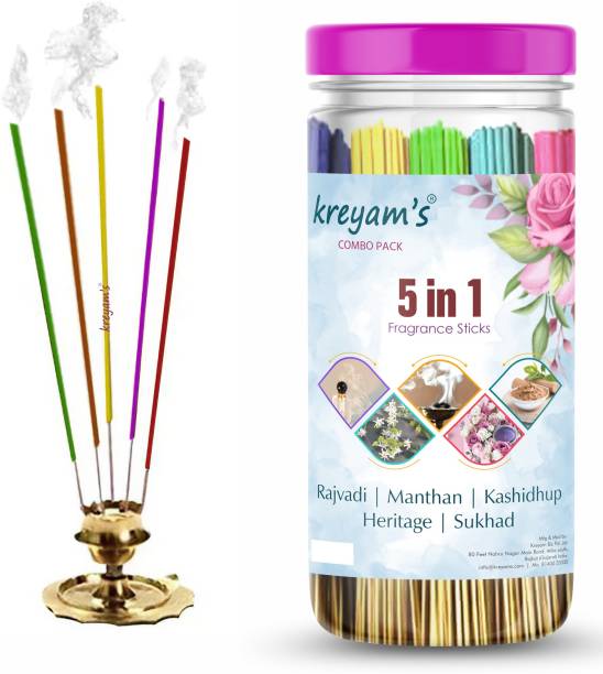 Kreyam's Incense Sticks Variety Pack For Puja Meditation And Negative Energy rose, heritage, kashidhup, heritage, Sukhad For Pooja Items