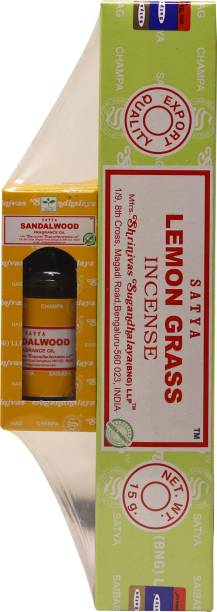 Earth Satya Combo Set Of Incense Sticks & Aroma Oil 30 ML For Puja and Home | Lemongrass & Musk Fragrance Incense Sticks, Sandalwood Fragrance Aroma Oil