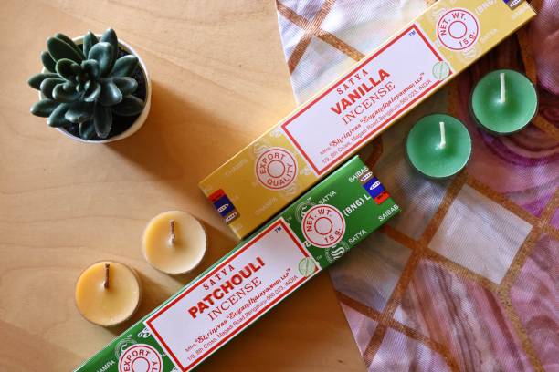 Earth Satya Incense Stick and Wax Tea Light Candle Set for Home and Puja Patchouli & Vanilla Fragrance Sticks