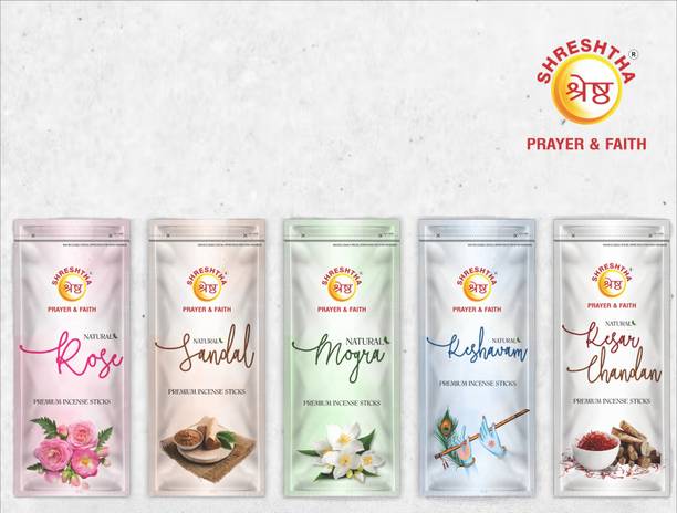 श्रेष्ठा 5 IN 1 ROSE SANDAL MOGRA KESARCHANDAN KESHAVAM INCENSE STICK AGARBATTI (550G) अगरबत्ती