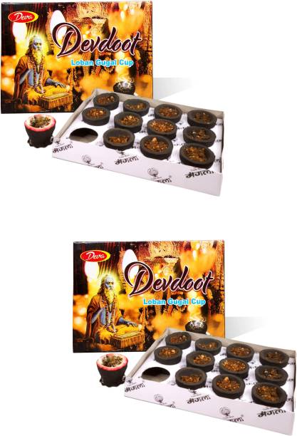 Adhvik Pack of 2 (12 Pcs Box) Devdoot Loban Gugal Dhoop Cup for Dhooni, Aroma &amp; Smoke Woody Dhoop