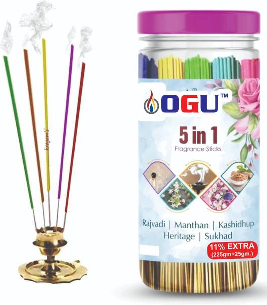 OGU luxurious Incense Stick Collection For Negative Energy Remover Agarbatti 5 in 1 Rajvadi, Manthan, Kashidhup, Heritage,Sukhad Pooja Item