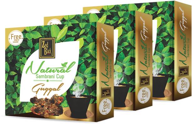 Zed Black Sambrani - Natural Guggal Cup Pack of 3 Guggal