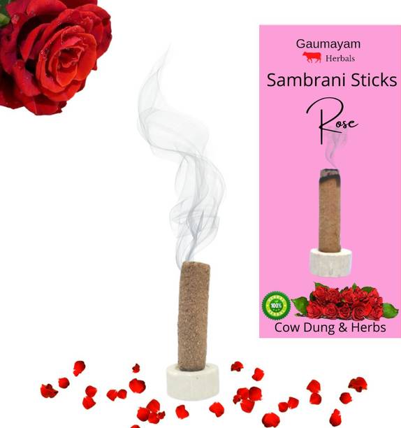 Gaumayam Sambrani Dhoop for puja Gulab dhoop - Cowdung dhoop batti 75 pcs -monthly pack Rose