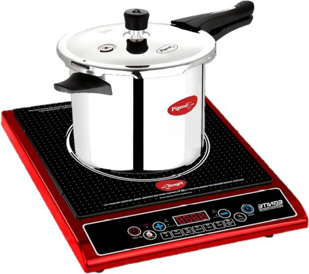 Pigeon Egnite Induction Cooktop With 3L Stainless Steel Cooker Induction Cooktop (Black, Red, Push Button)