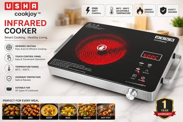 USHA 2200 W Infrared Cooktop Touch Panel, Push Button, Jog Dial