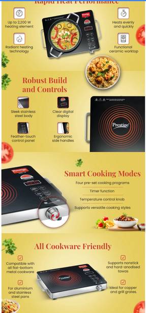 TTK PRESTIGE 2200 W Infrared Cooktop Jog Dial, Touch Panel
