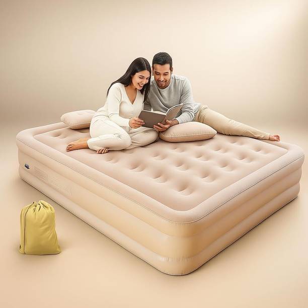 SHARNGA Inflatable Elevated Air Bed with Built in Pump, Soft Flocked Top 5 inch Double Memory Foam Mattress