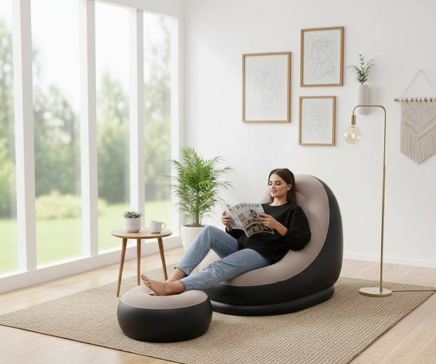 KHAMMA GHANI Soft Inflatable Lounge Sofa Set | Footrest Included | Indoor Comfort Inflatable Sofa/ Chair
