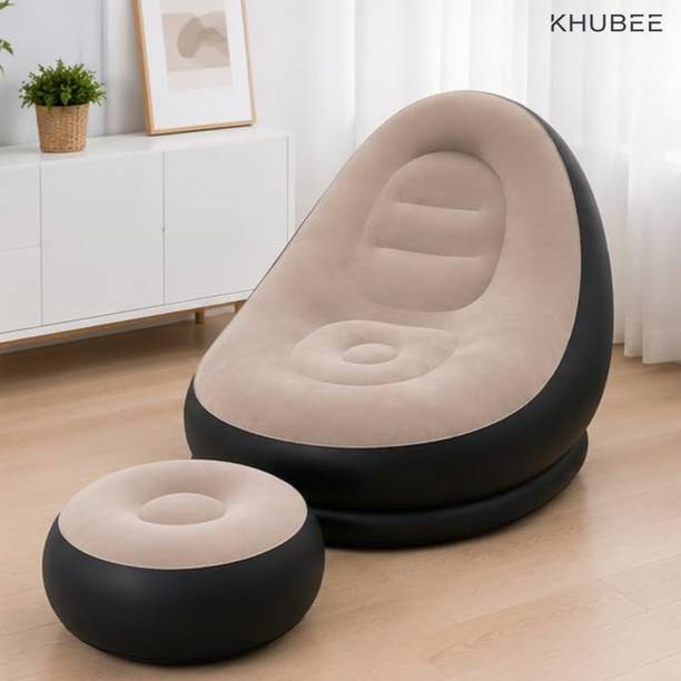 KHUBEE 2-in-1 Lounge Set Folding Lounger Air Sofa for Gaming, Bedroom, Travel, Camping PVC 1 Seater Inflatable Sofa