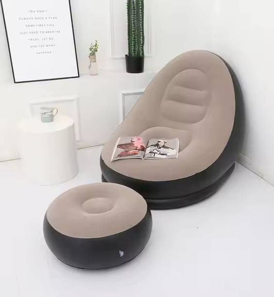 TAPUJI Air Inflatable Sofa With Footstool Outdoor Foldable & Portable & Fully Relaxable Leatherette 2 Seater Inflatable Sofa