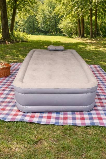 Tejmart JUST TRY Double Air Bed | Inflatable Air Mattress with Built-in Pump Polyester 2 Seater Inflatable Sofa