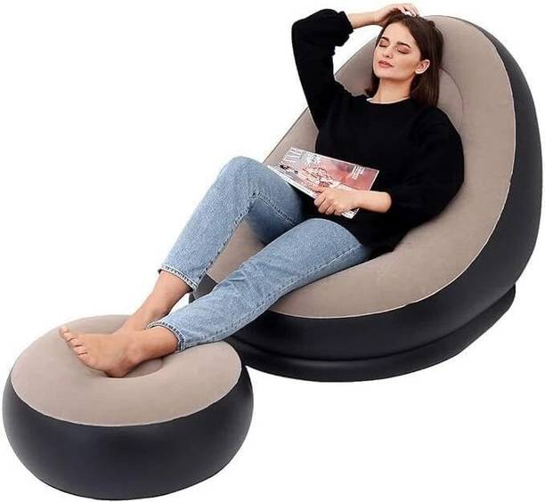 JTG 2-in-1 Lounge Set Folding Lounger Air Sofa for Gaming, Bedroom, Travel, Camping Leatherette 1 Seater Inflatable Sofa
