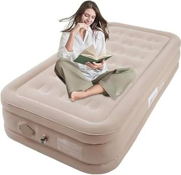 substori Inflatable Air Bed Mattress with Built-in Pump Micro Fiber 3 Seater Inflatable Sofa
