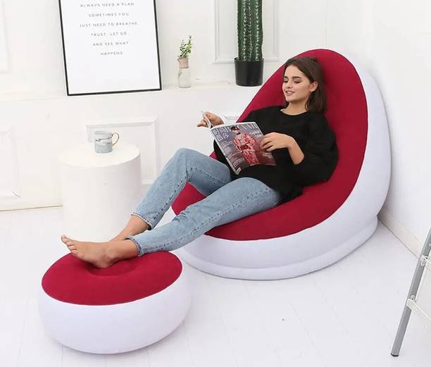 HUENISH Inflatable Air Chair with Footstool Furniture (A 81002) (116x98x83 cm) (Maroon) Vinyl 1 Seater Inflatable Sofa