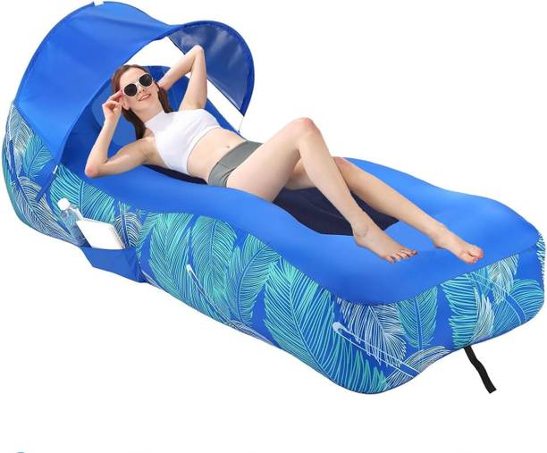 Clefairy Inflatable Lounger Air Sofa with Detachable Sunshade, Inflatable Beach Chair Polyester 2 Seater Inflatable Sofa