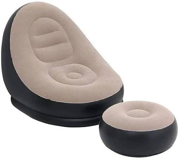 BALKRISHNA ENTERPRISE 2-in-1 Lounge Chair Set Portable Recliner with Air Pump Polyester 1 Seater Inflatable Sofa