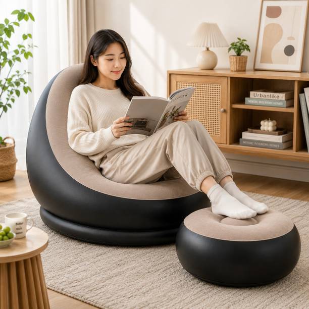HouseOfComman 2 in 1 Air Sofa Set with Electric Pump Footrest Portable Inflatable Leatherette 2 Seater Inflatable Sofa