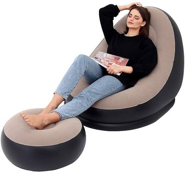 JTG 2-in-1 Lounge Set Folding Lounger Air Sofa for Gaming, Bedroom, Travel, Camping Leatherette 1 Seater Inflatable Sofa