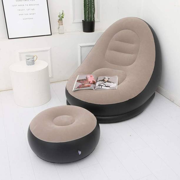 Dealora Inflatable Lounge Chair with Footstool for Home, Bedroom & Living Room PVC 1 Seater Inflatable Sofa