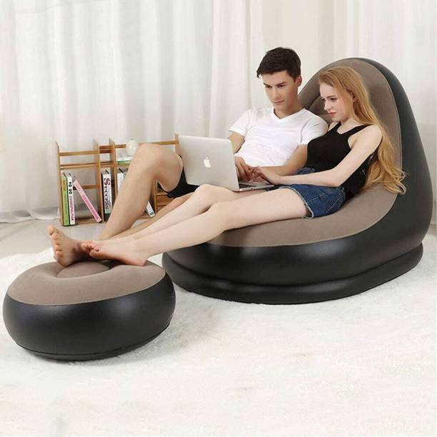 ShopNetic Shopnetic | Inflatable Lounger Set 2-in-1 Sofa Chair with Footstool Micro Fiber 2 Seater Inflatable Sofa