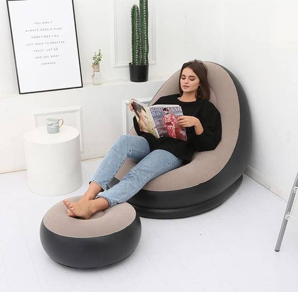 ECOSHOPPE Inflatable Sofa Set with Ottoman Footrest | Portable Lounge Chair for Home PVC 2 Seater Inflatable Sofa