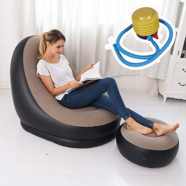 Flipco Inflatable Lazy Sofa with Foot Stool, Sofa Lounge Chair Flocked Lazy Couch Set PVC 2 Seater Inflatable Sofa