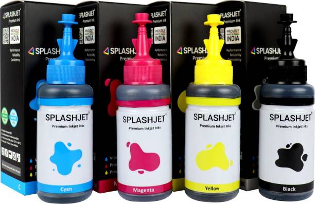 Splashjet T664 Ink For Epson L130,L380,L210,L220,L310, L350Printers - (C/M/Y/Bk - 70g x 4) Black + Tri Color Combo Pack Ink Bottle
