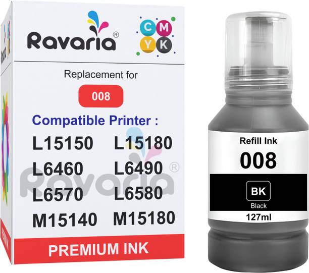 Ravaria 008 Compatible Ink For Ep L15150 L15180 L6460 L6490 L6570 L6580 M15140 M15180 Black Ink Bottle