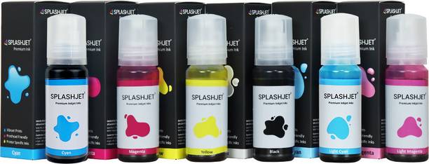 Splashjet 057 Photo Dye Ink for EP L8050, L18050 Printer - (70gm x C/M/Y/K/LC/LM) Black + Tri Color Combo Pack Ink Bottle