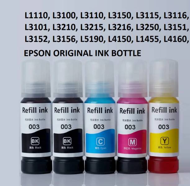 HELPE 001, 003 Refill Ink for EcoTank Printers Black + Tri Color Combo Pack Ink Bottle