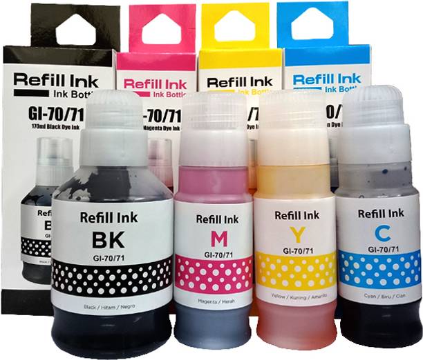 canoff GI-70 Refil Ink Set Compatible For PIXMA GM2070,GM4070,G5070,G6070 Printer Black + Tri Color Combo Pack Ink Bottle
