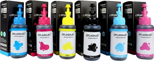 Splashjet T673 Refill Ink for Epson L805, L800, L1800, L810, L850 Printer (70gm x 6 bottles) Cyan, Magenta, Yellow, Black, Light Cyan, Light Magenta Ink Bottles Black + Tri Color Combo Pack Ink Bottle