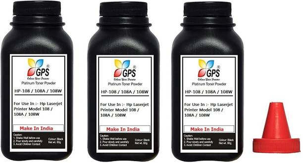 Black HP LASERJET 108 / 108A / 108W TONER POWDER PACK OF 3 BOTTLE 80 GMS. Black Ink Toner Powder