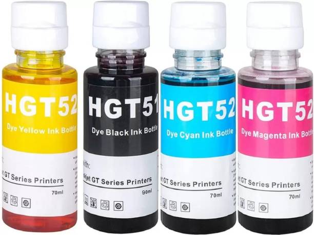 tequo Ink For HP GT51/52 Pack Of 4 Use In 310, 315, 319, 410, 415, 419, GT5810, GT5821 Black + Tri Color Combo Pack Ink Bottle