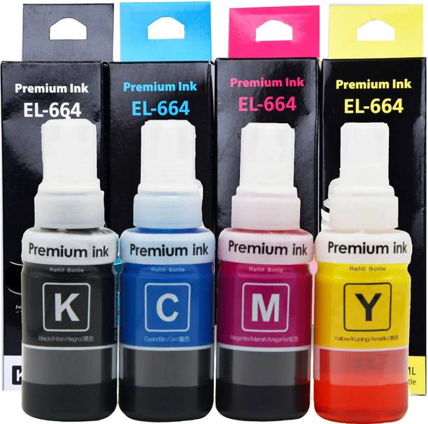 GREENBERRI T664 Ink For L130,L380,L210,L220,L310, L350Printers - (C/M/Y/Bk - 70g x 4) Black + Tri Color Combo Pack Ink Bottle