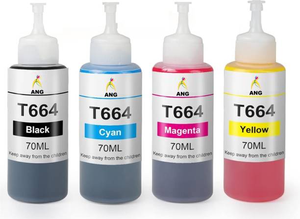 Ang Ink Refill For Epson T664 L555, L350 , L355 , L360 , L361, L365, L380 Black + Tri Color Combo Pack Ink Bottle