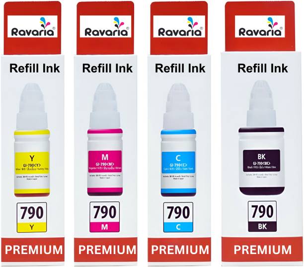 Ravaria GI 790 Ink For Canon G1000 G1010 G1100 G2000 G2002 G2010 G2012 G3000 G3010 G4000 Black + Tri Color Combo Pack Ink Bottle