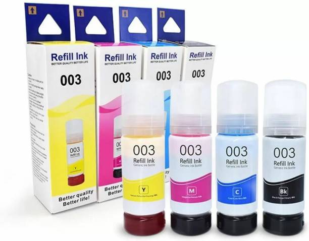tequo 003 Ink for Epson L3110, L3150, L3250, L3152, L3210 Printer Black + Tri Color Combo Pack Ink Bottle