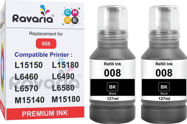 Ravaria 008 Compatible Ink For Ep L15150 L15180 L6460 L6490 L6570 L6580 M15140 M15180 Black - Twin Pack Ink Bottle