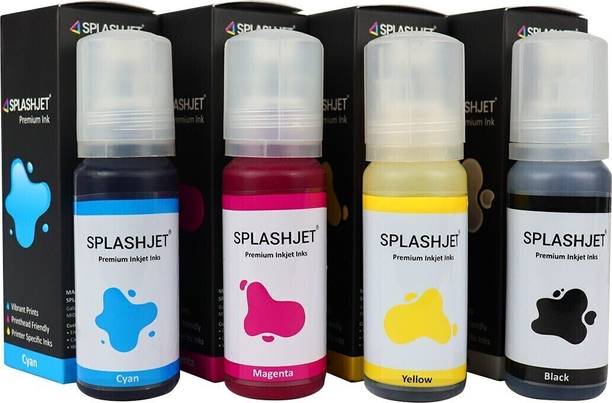 Splashjet 003 Ink for EP L3110, L3150, L3250, L3152, L3210 Printer-(C/M/Y/k - 70gm x4) Black + Tri Color Combo Pack Ink Bottle