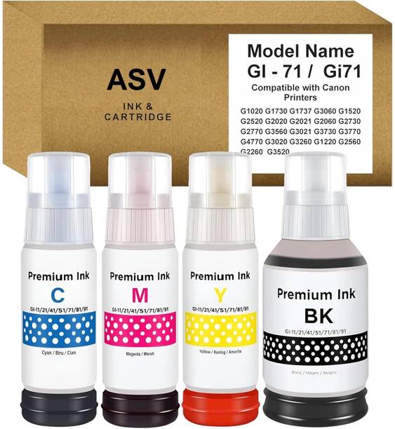ASV GI 71 Ink for Cn Printer G1020 G1730 G1737 G2020 G2021 G2060 G3020 G3730 G3770 Black + Tri Color Combo Pack Ink Bottle