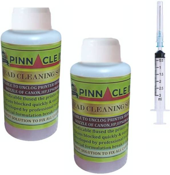 PINNACLE 2 Head Cleaning Solution for Printer Head/Cartridges / Nozzles to Clear Clogging/Blockage for DTF, DTG, Solvent, Sublimation Inks Printer Black + Tri Color Combo Pack Ink Bottle