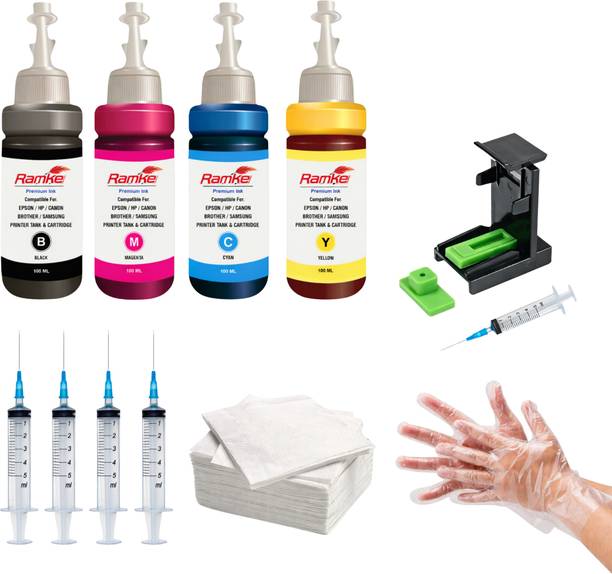 RAMKE Refill Ink Kit Compatibale for H-P DeskJet 21 Printer Black + Tri Color Combo Pack Ink Bottle