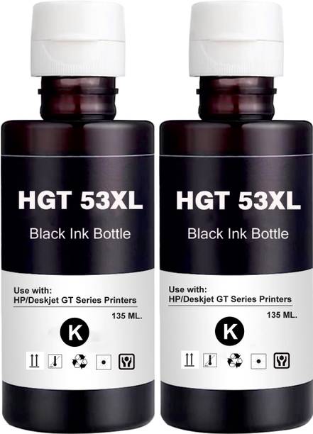 spotink High Quality Ink for HP GT51XL, GT53XL, 5810, 5820, 5811, 5821, (BK-135 ML X 2) Black - Twin Pack Ink Bottle