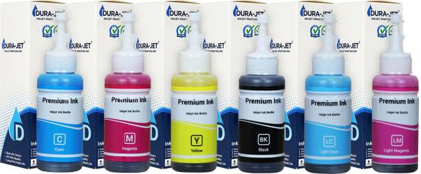 Dura-Jet T673 Ink Bottle for Epson L805, L800 , L810 Printer Ink (C/M/Y/Bk/LC/LM-70gx6) Black + Tri Color Combo Pack Ink Bottle
