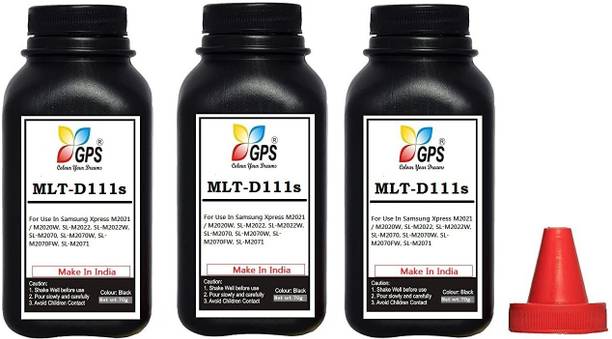 Black MLT-D111s / D111 Refill Toner Powder For Use In Samsung Xpress M2021 / M2020W, SL-M2022, SL-M2022W, SL-M2070, SL-M2070W, SL-M2070FW, SL-M2071 ( Pack Of 3 Bottle with Nozlle 70gms Each . Black Ink Toner Powder