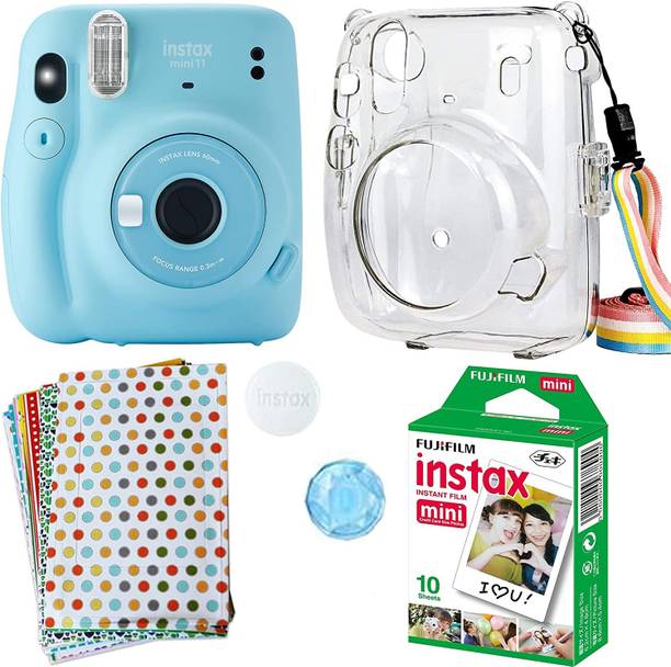 FUJIFILM instax mini 11 Mini 11 Blue with transparent case, 10x1 film and 20 stickers Instant Camera